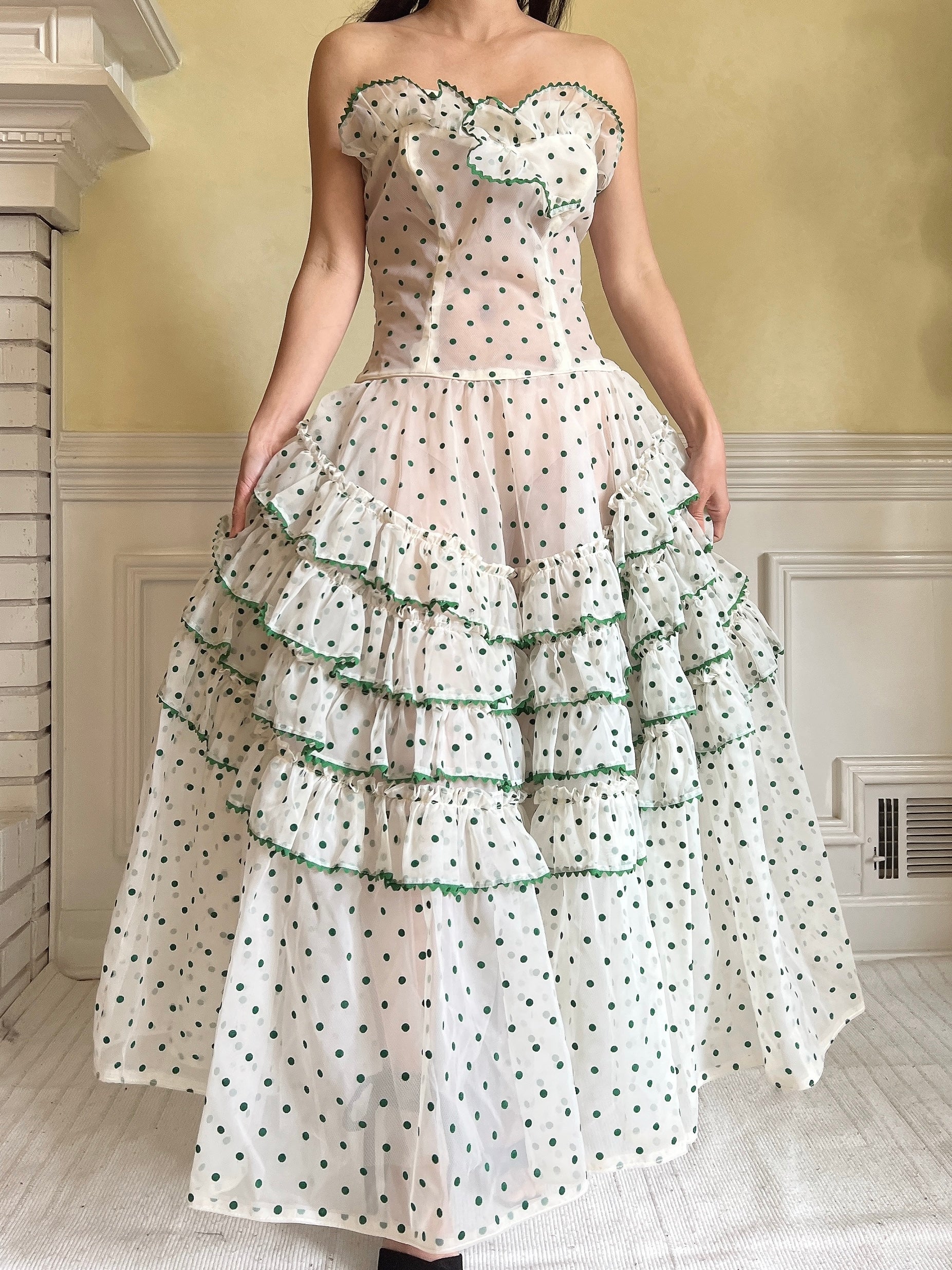 1950s Dotted Voile Dress - S