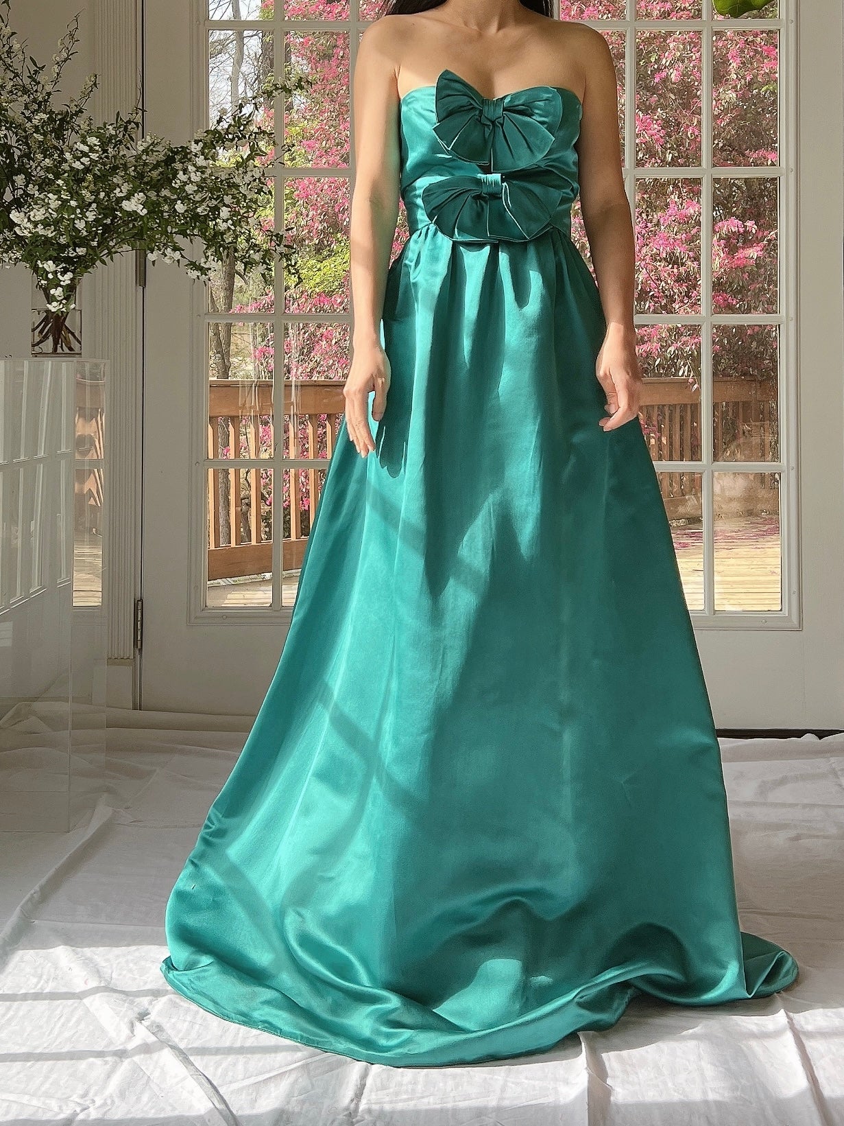 1960s Emerald Silk Bow Dress - S