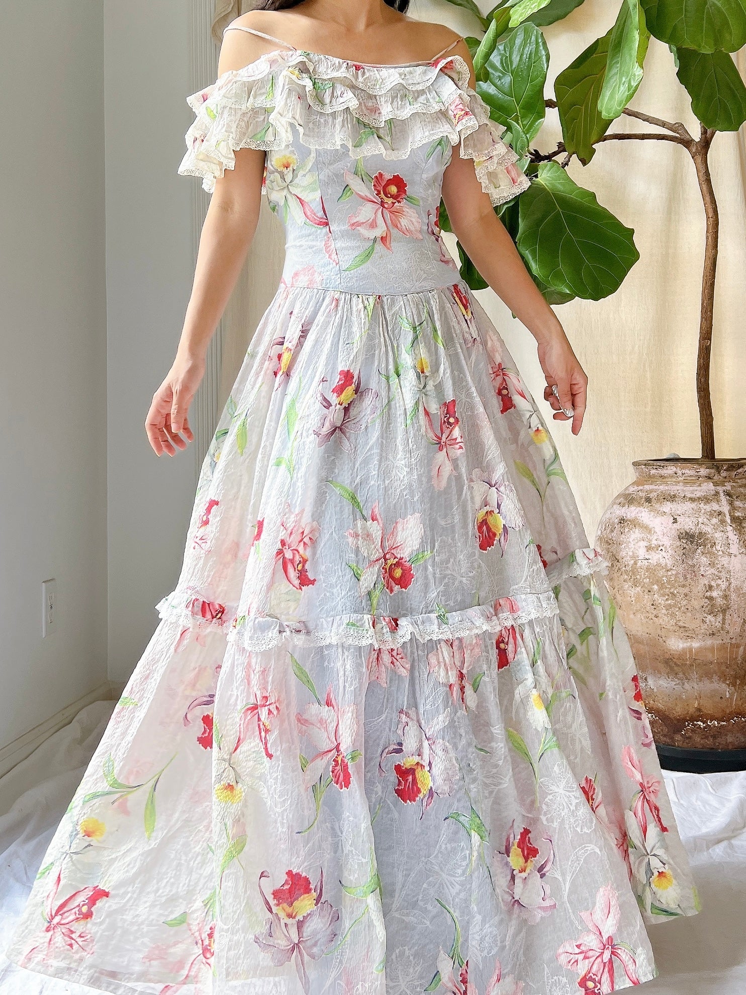 1940s Crinkle Organdy Orchid Dress - S