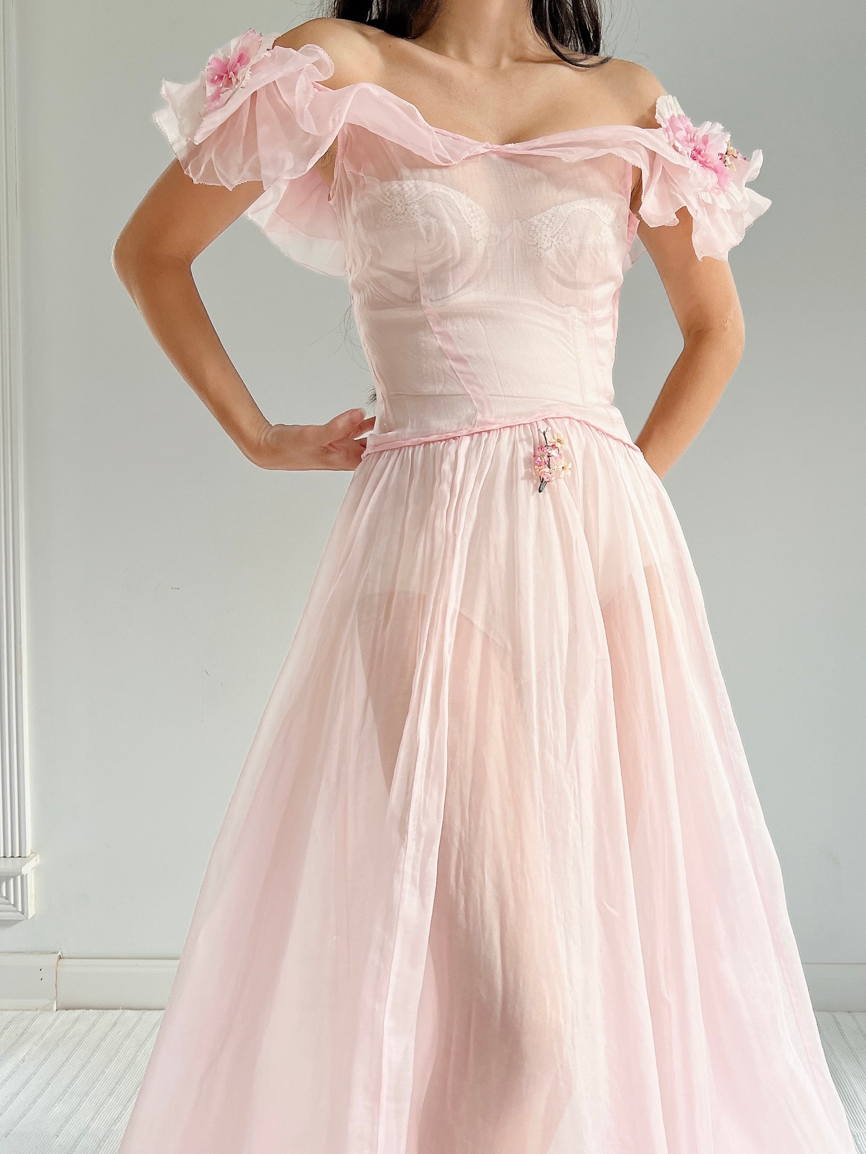 1930s Pink Organdy Dress - XXS