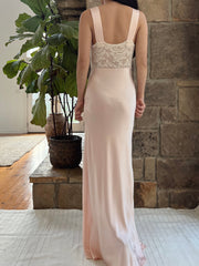 1930s Satin Keyhole Lace Bodice Gown - XS/S