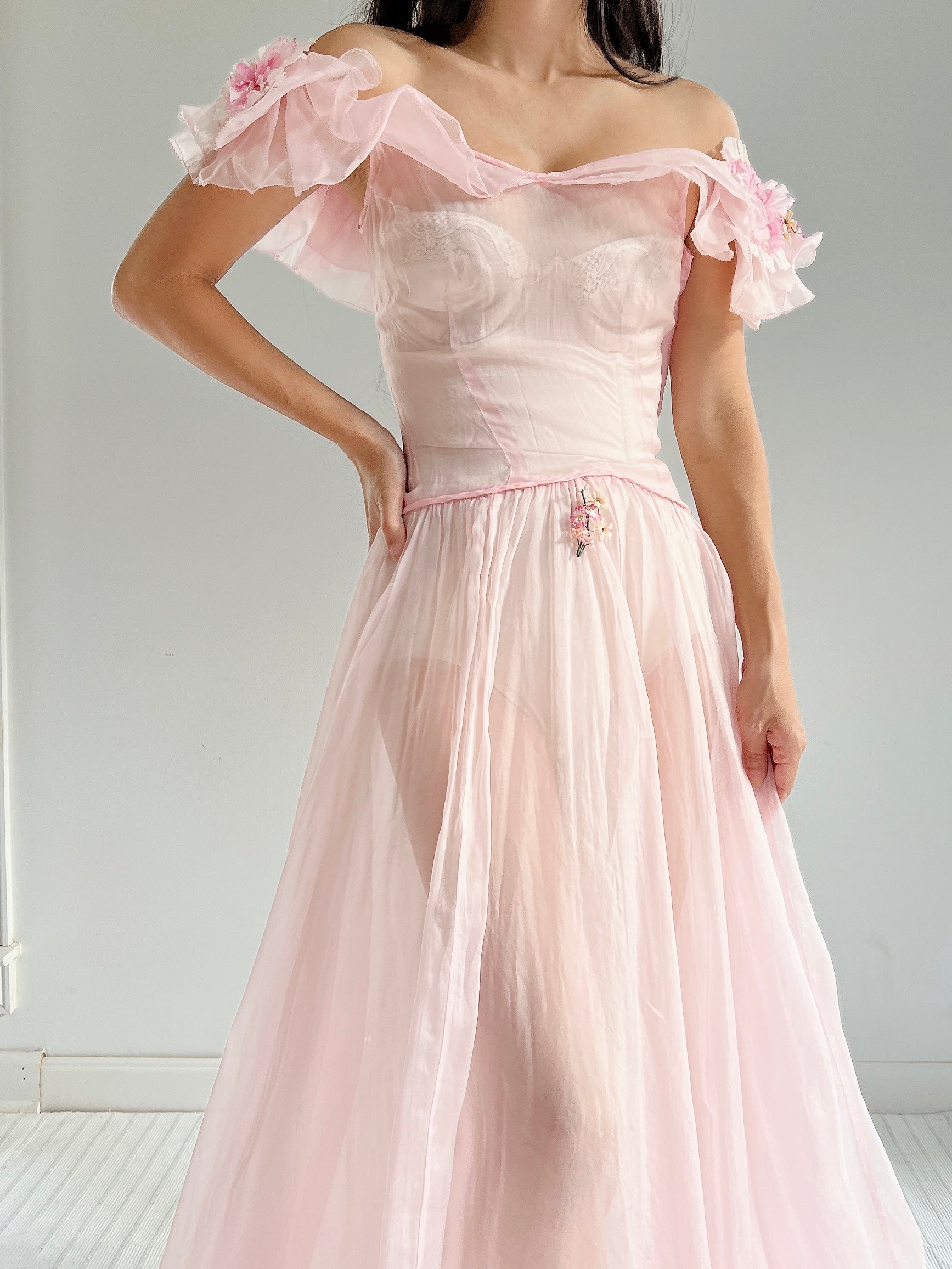 1930s Pink Organdy Dress - XXS