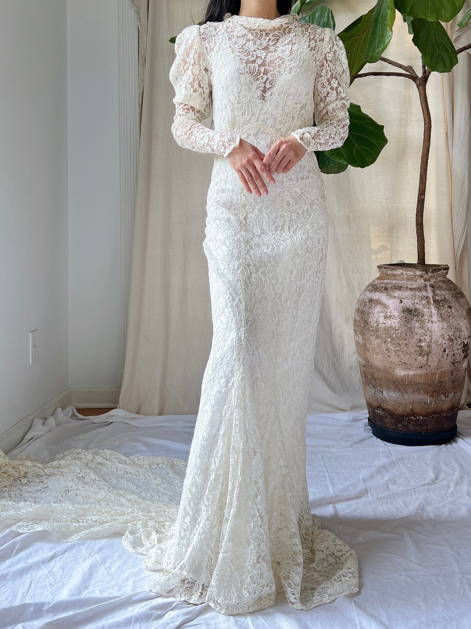 1930s Lace Long Sleeve Gown - XXS