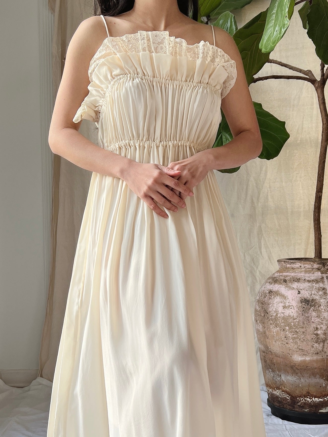 1940s Silk Pleated Gown - S-M