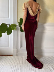 1930s Ruby Silk Velvet Gown - S/M