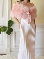 1960s Blush Fox Fur Stole with Silk Ribbons - OSFM