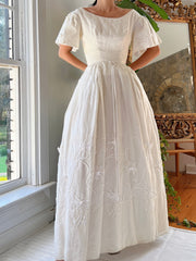 1950s Silk Floral Appliqué Dress - XS