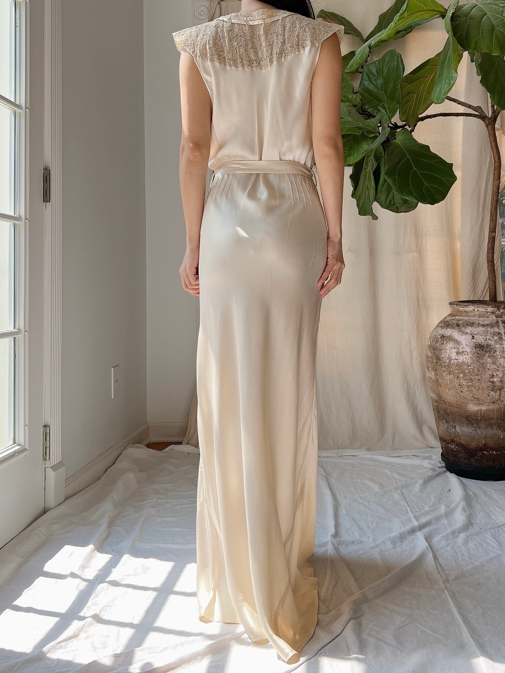 1930s Silk Charmeuse Slip Dress - S