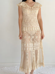 1920s Ecru Lace Dress - S