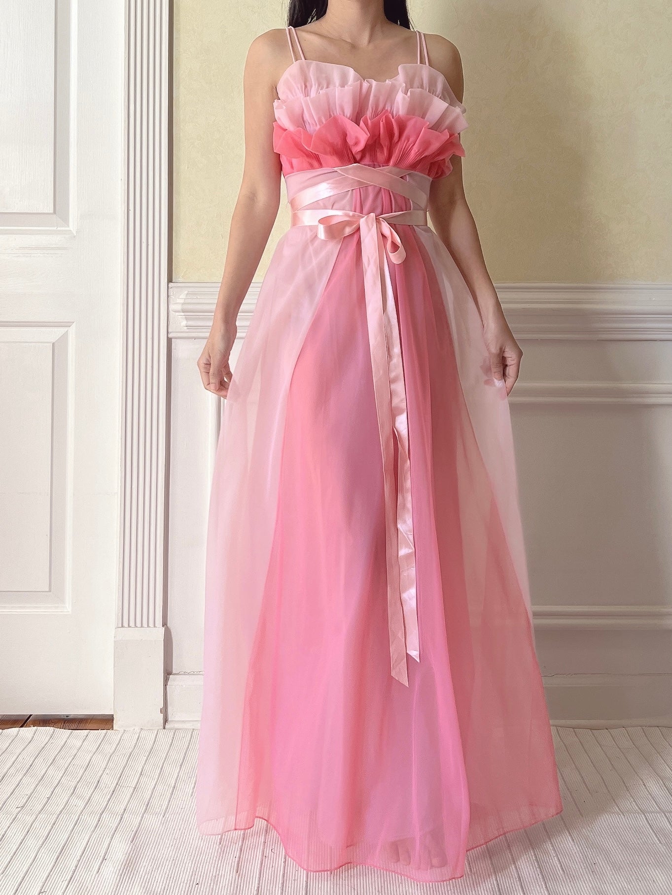 1950s Tricot Nylon Ruffle Gown - XS