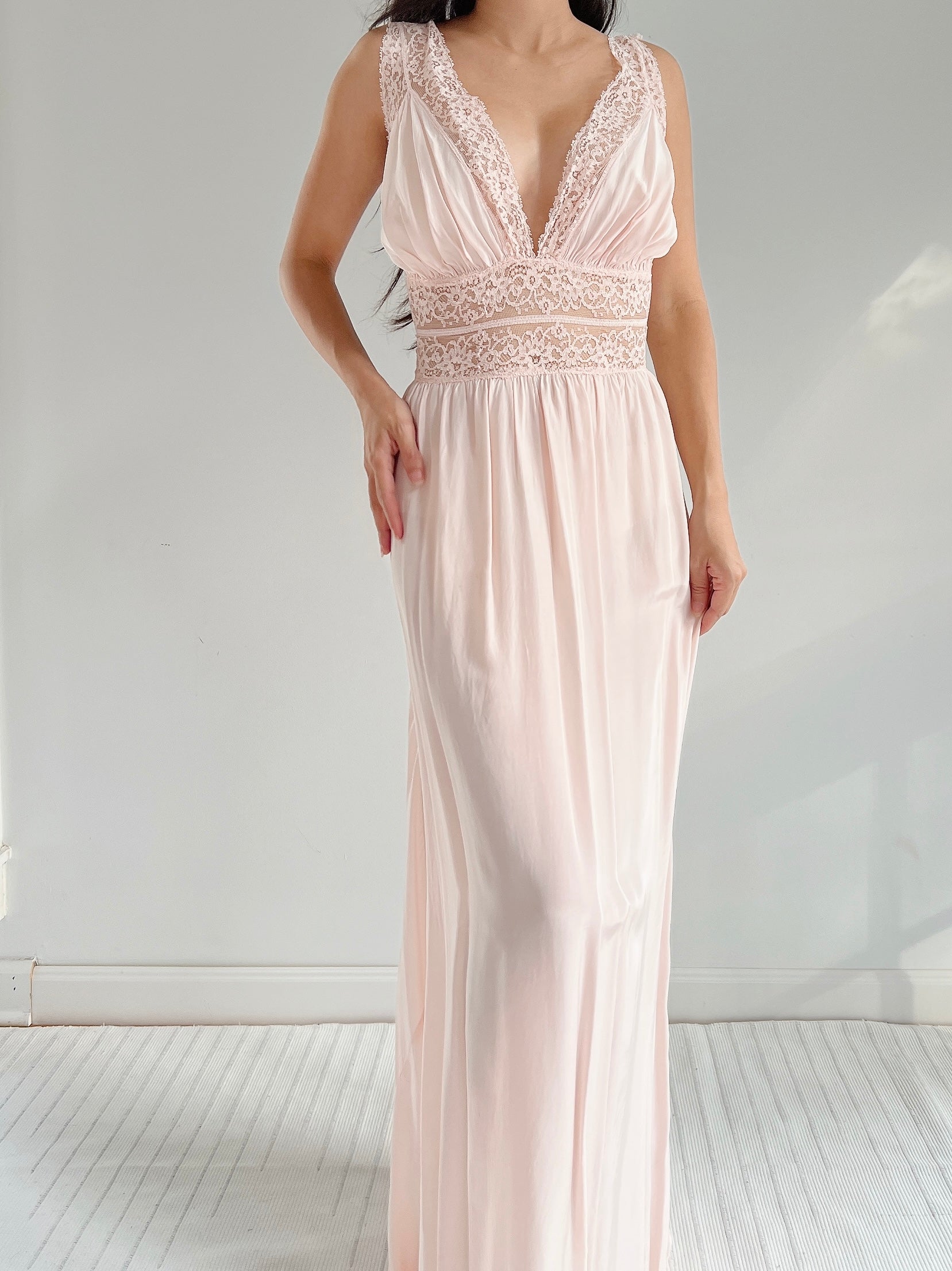 1930s Rayon and Lace Dress - M