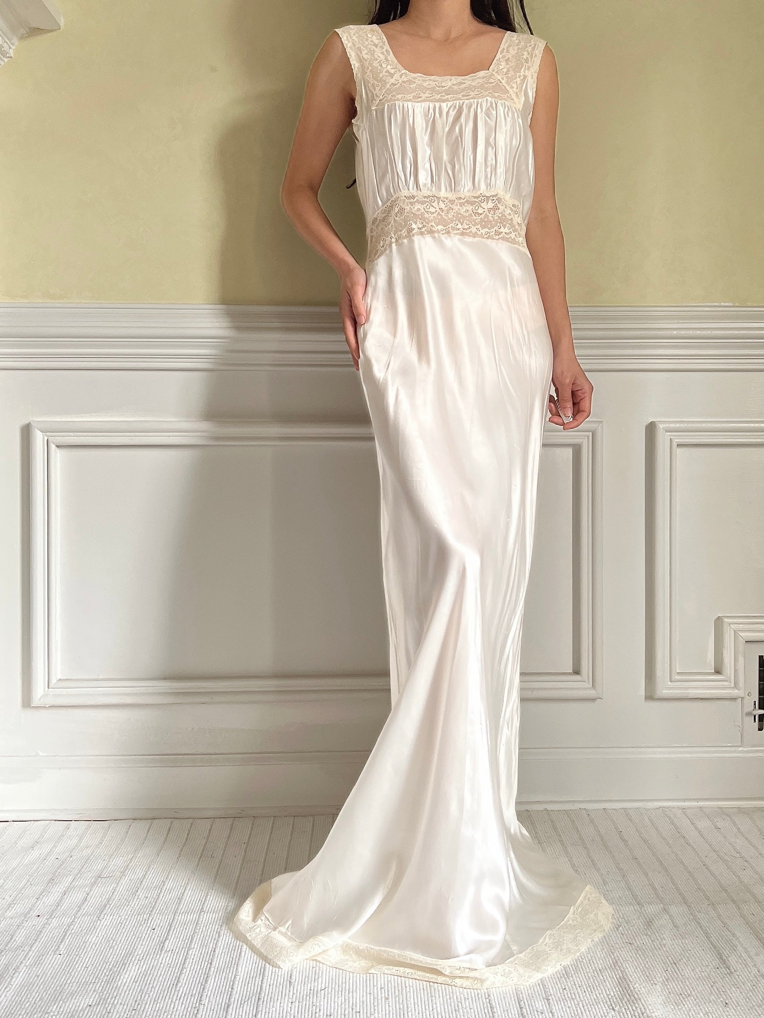 1930s Ivory Satin Slip Dress - S