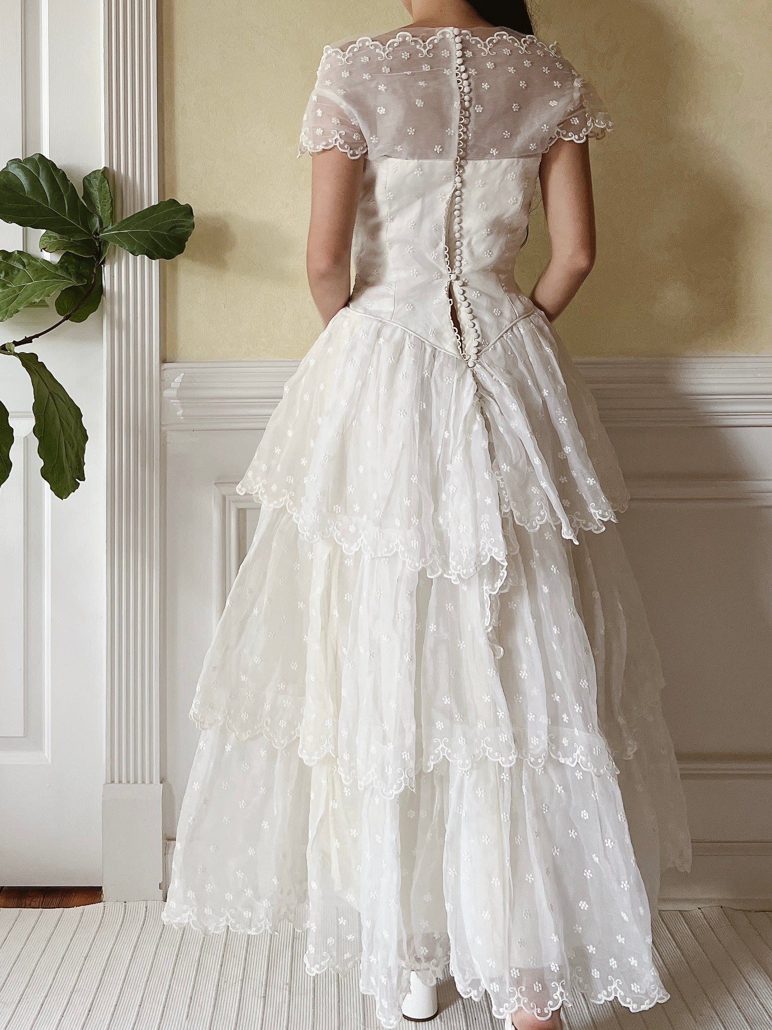 1950s Tiered Embroidered Gown - XS