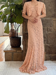 1930s Dusty Pink Lace Gown with Jacket - S
