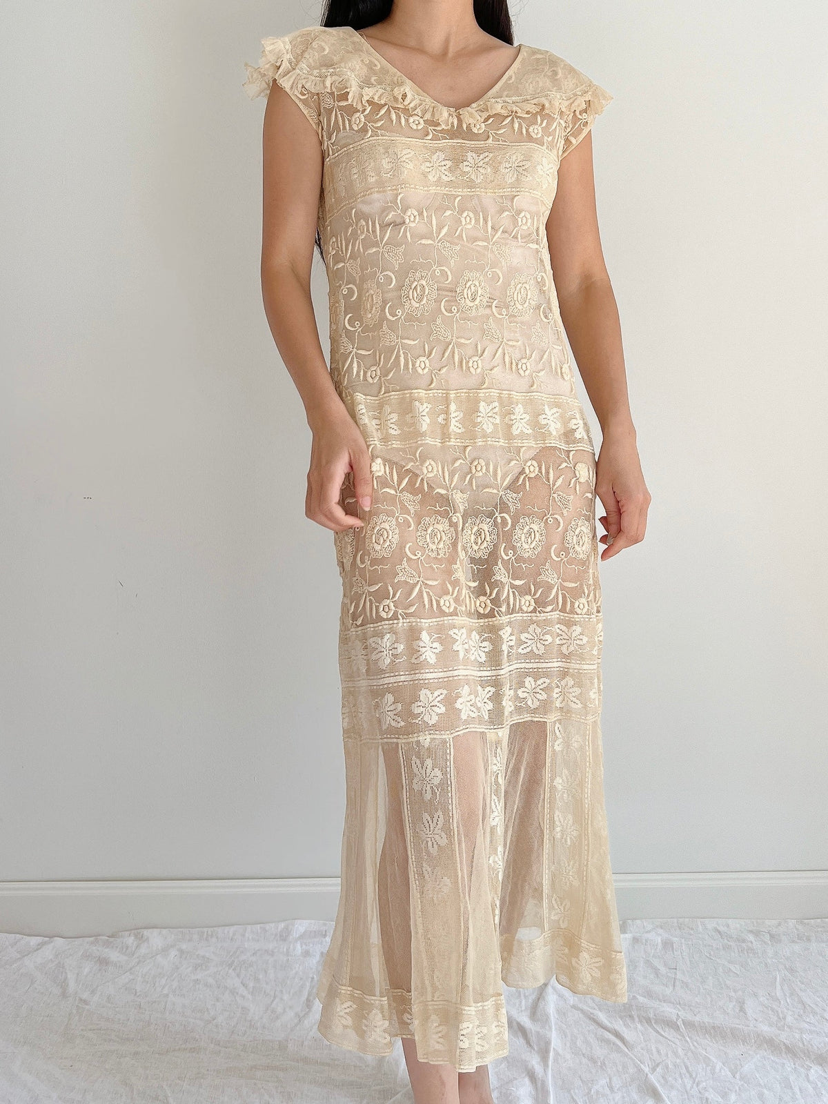 1920s Ecru Lace Dress - S