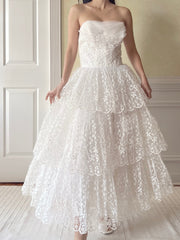 1950s Sweetheart Embroidered Lace Dress - XS