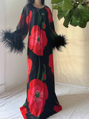 1960s Feather Nylon Poppy Caftan - OSFM