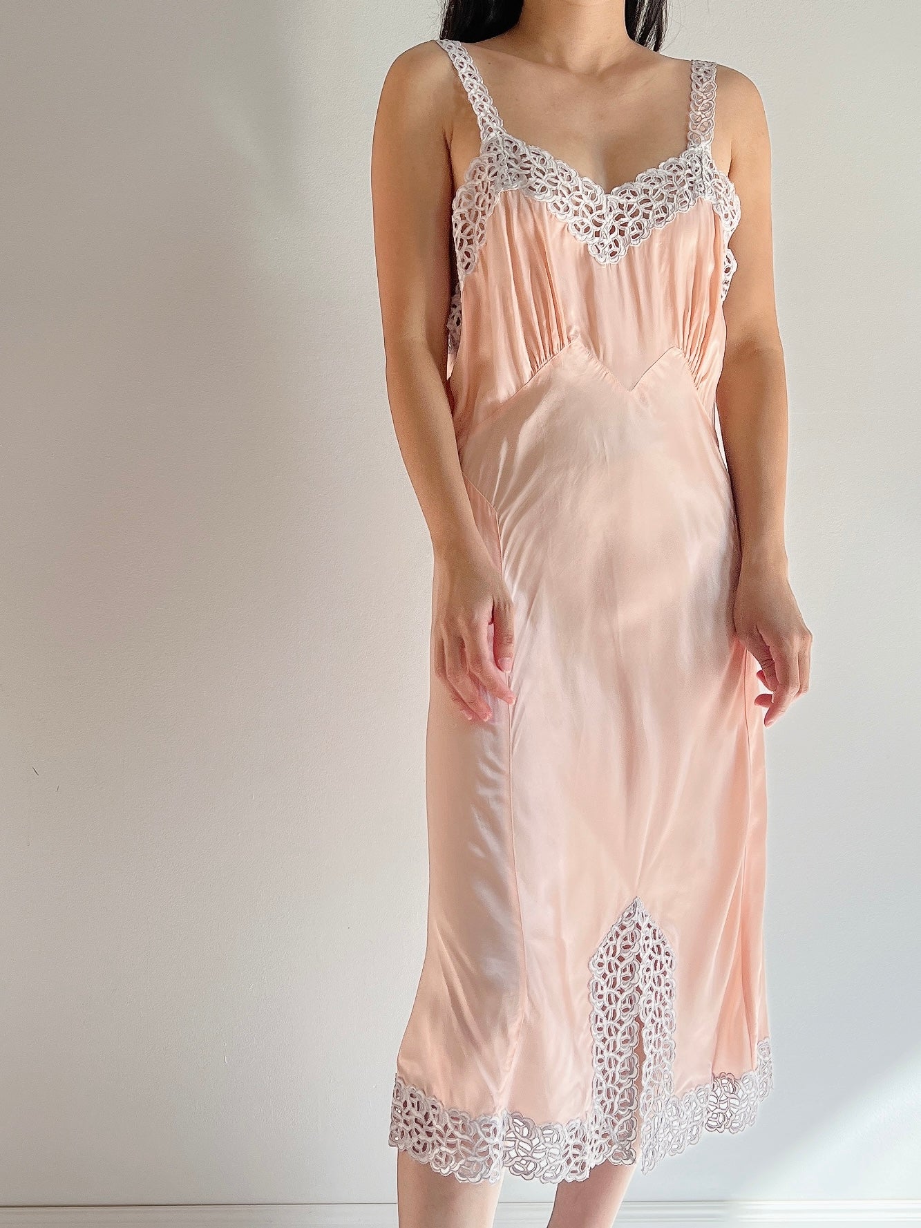 1930s Rayon Eyelet Cutout Slip - S/M