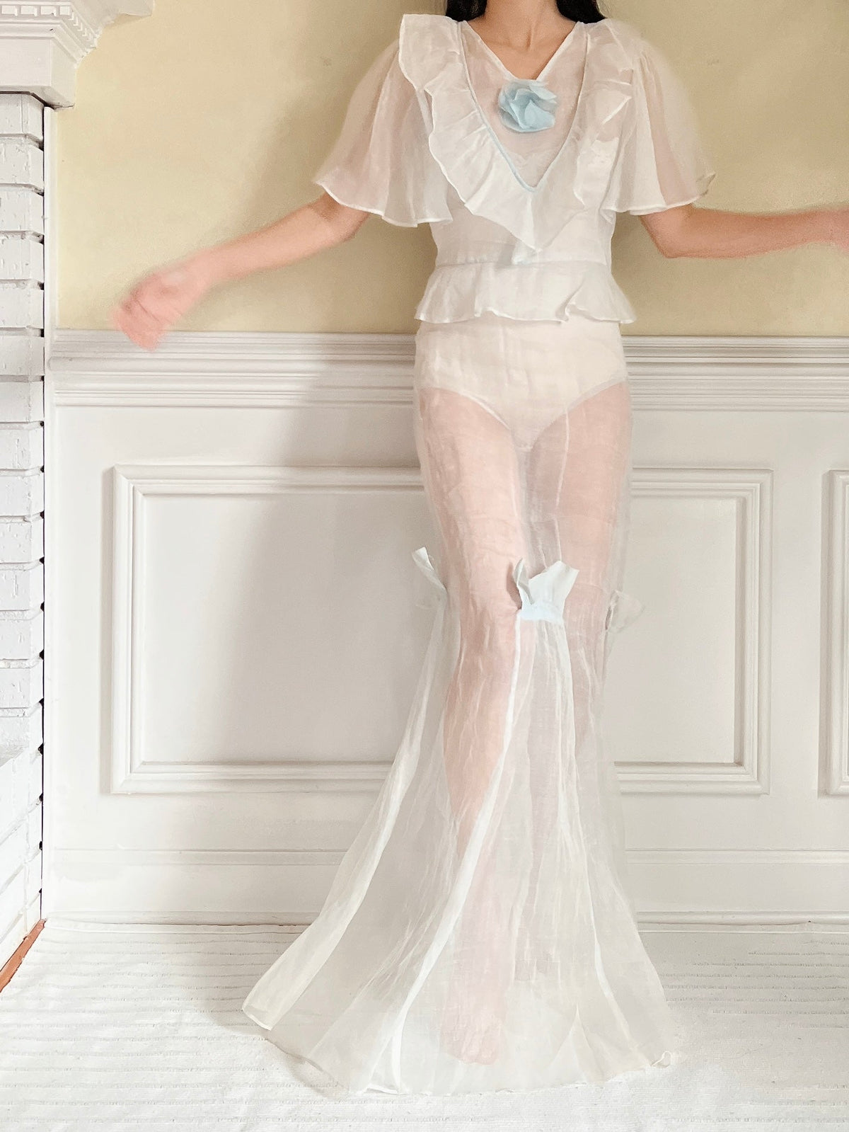 1930s Light Blue Organdy Dress - XS
