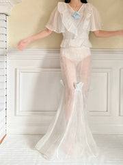 1930s Light Blue Organdy Dress - XS