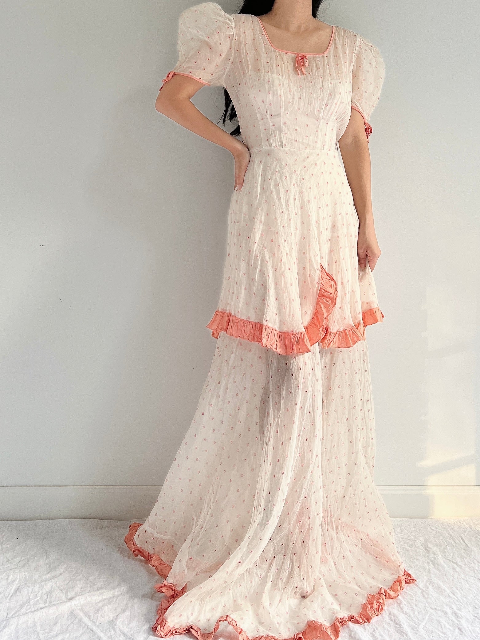 1930s Embroidered Organdy Dress - S