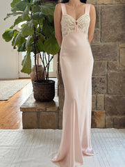1930s Satin Keyhole Lace Bodice Gown - XS/S