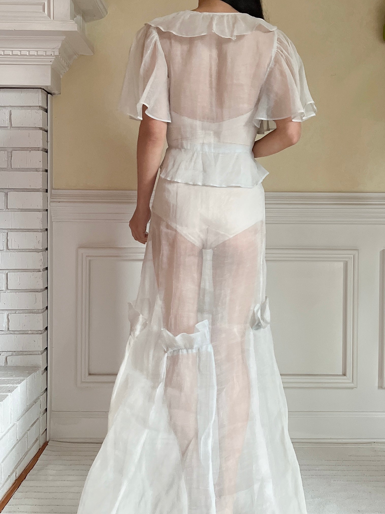1930s Light Blue Organdy Dress - XS