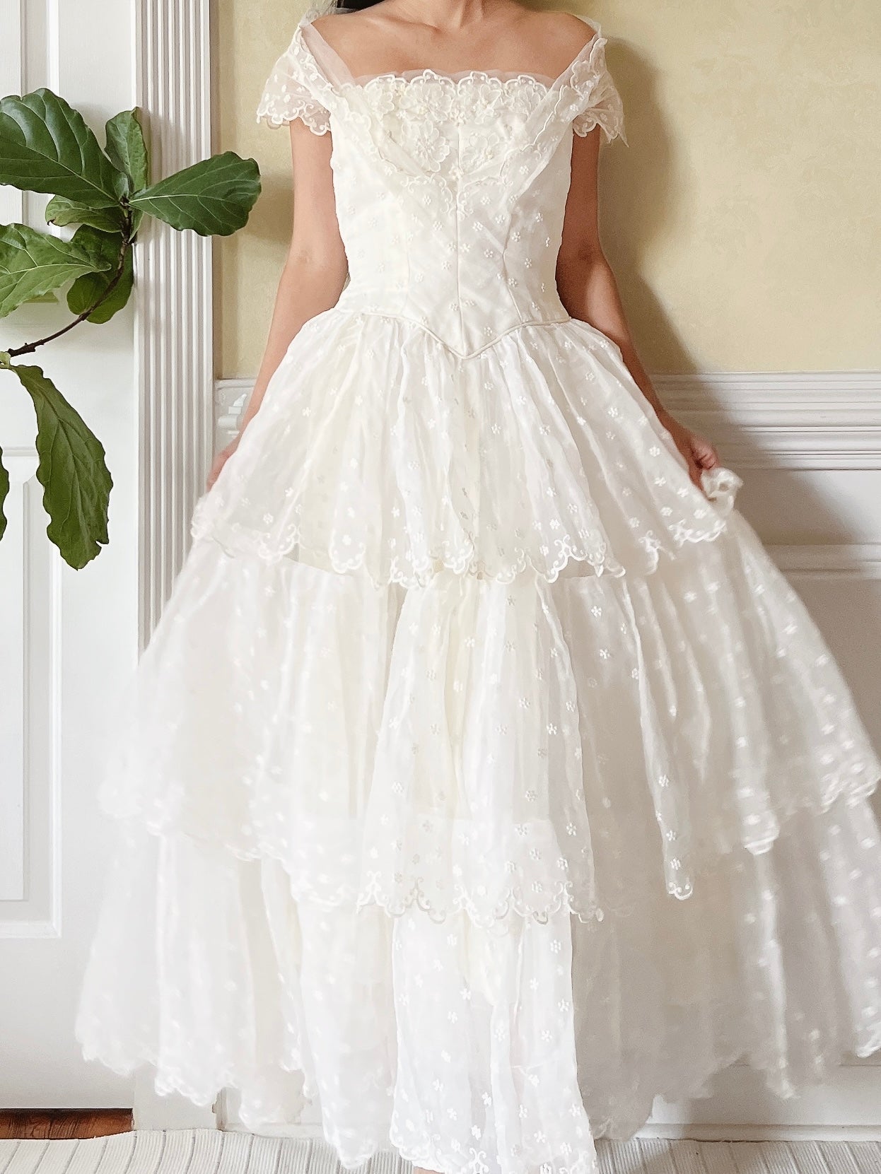 1950s Tiered Embroidered Gown - XS