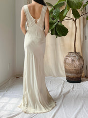 1930s Pale Celadon Silk and Lace Gown - S/M