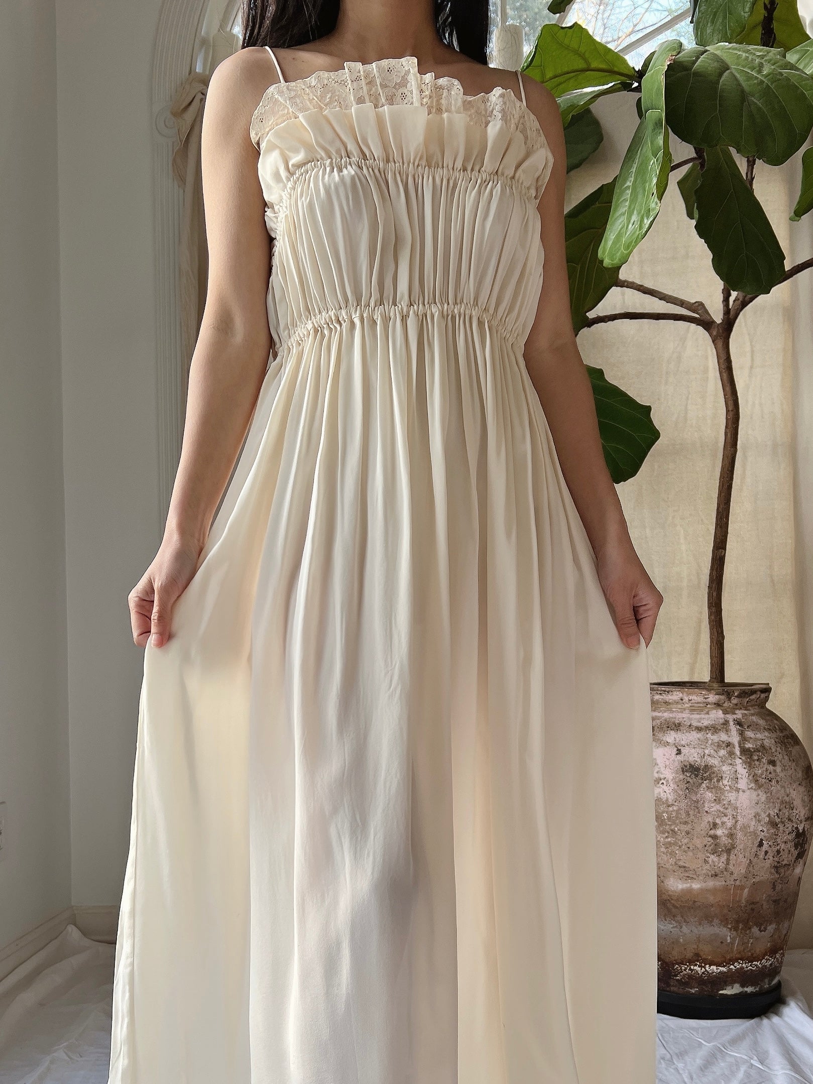 1940s Silk Pleated Gown - S-M