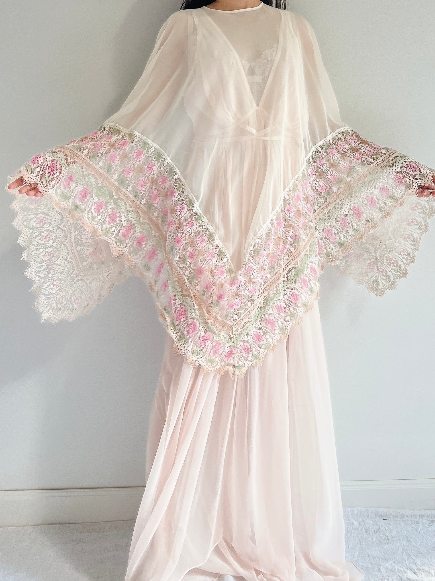 1960s Chiffon and Crochet Asymmetrical Cape - OSFM