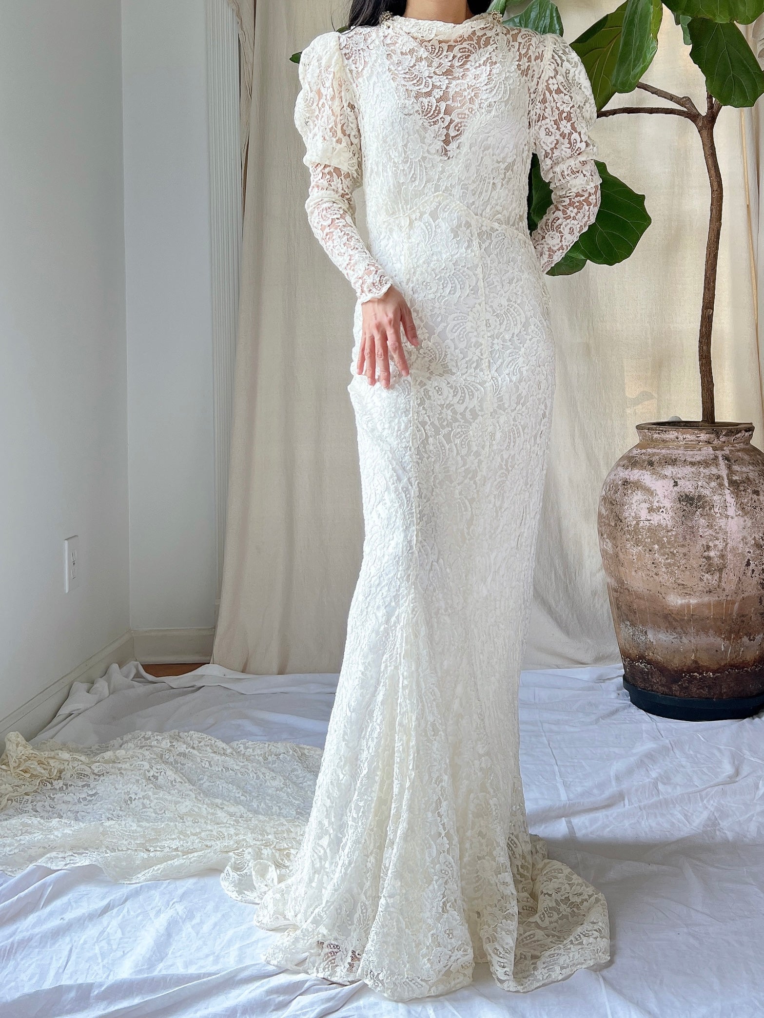 1930s Lace Long Sleeve Gown - XXS