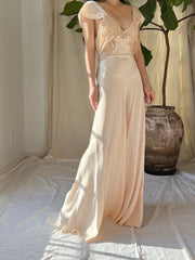 1930s Light Peach Silk Gown - S/M