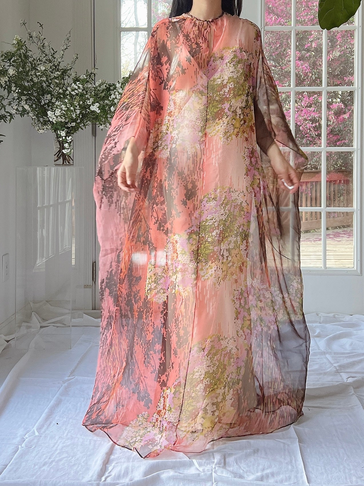 1960s Floral Chiffon Kaftan - OSFM