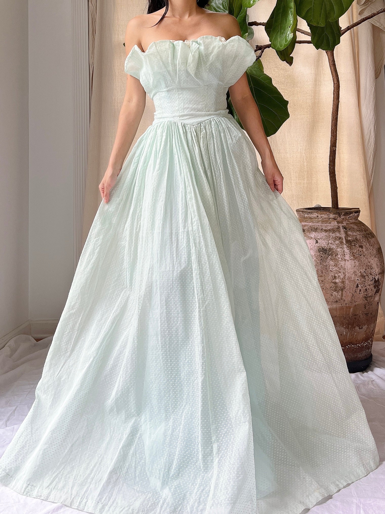 1950s Dotted Organdy Dress - S