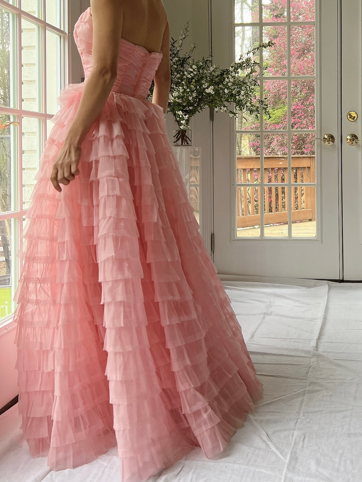 1950s Pink Ruffled Tiered Dress - XS