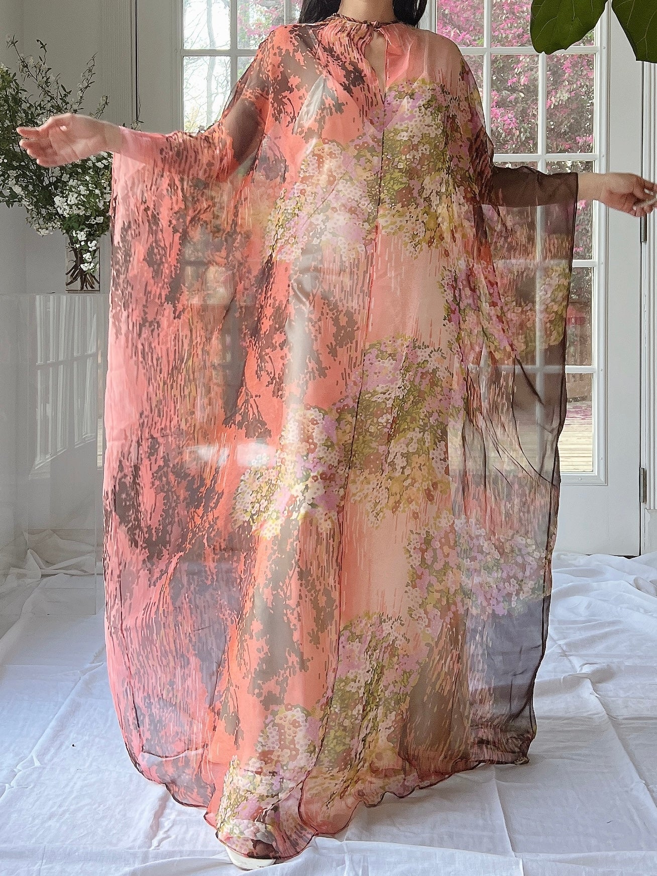 1960s Floral Chiffon Kaftan - OSFM