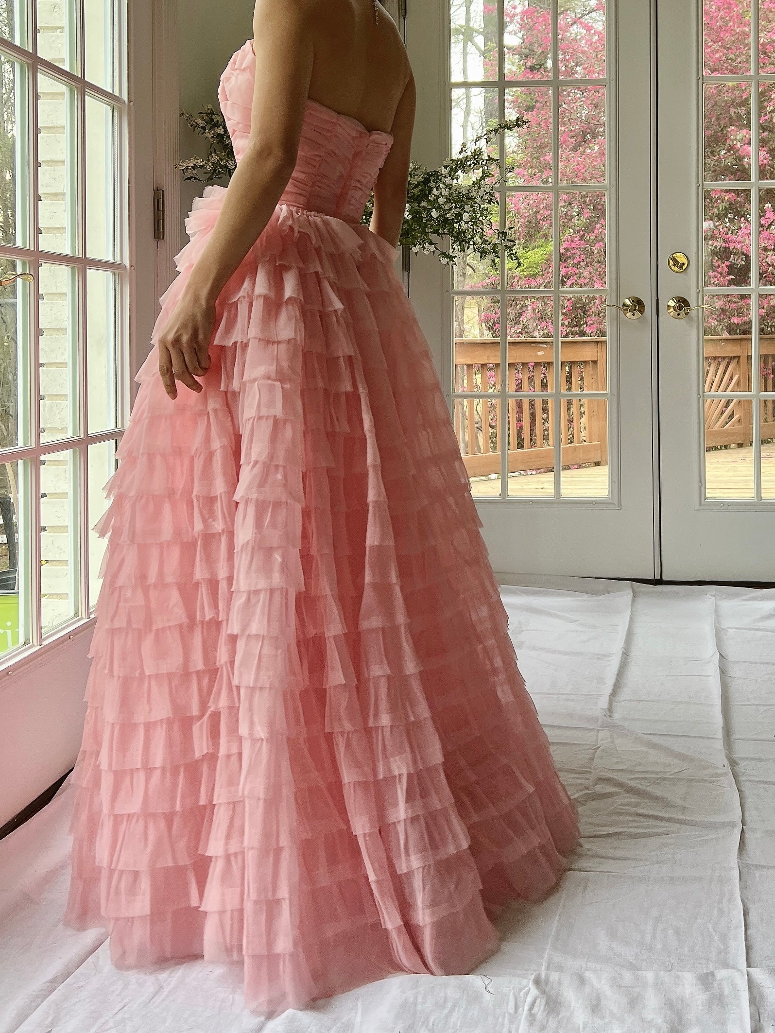 1950s Pink Ruffled Tiered Dress - XS