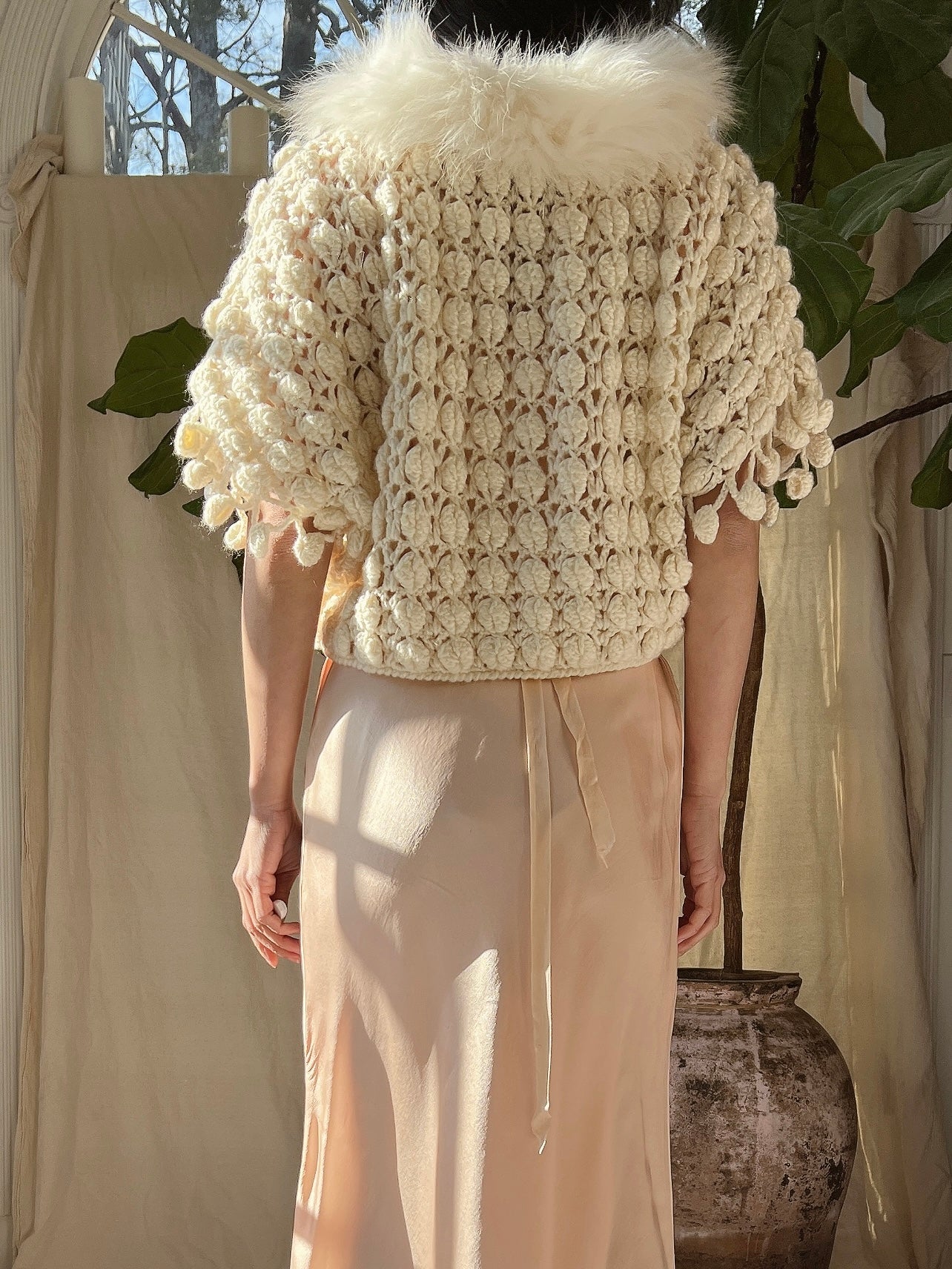1940s Crochet Fuzzy Collar Bolero - OSFM