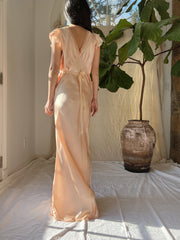 1930s Silk Flutter Sleeve Slip Gown - S/M