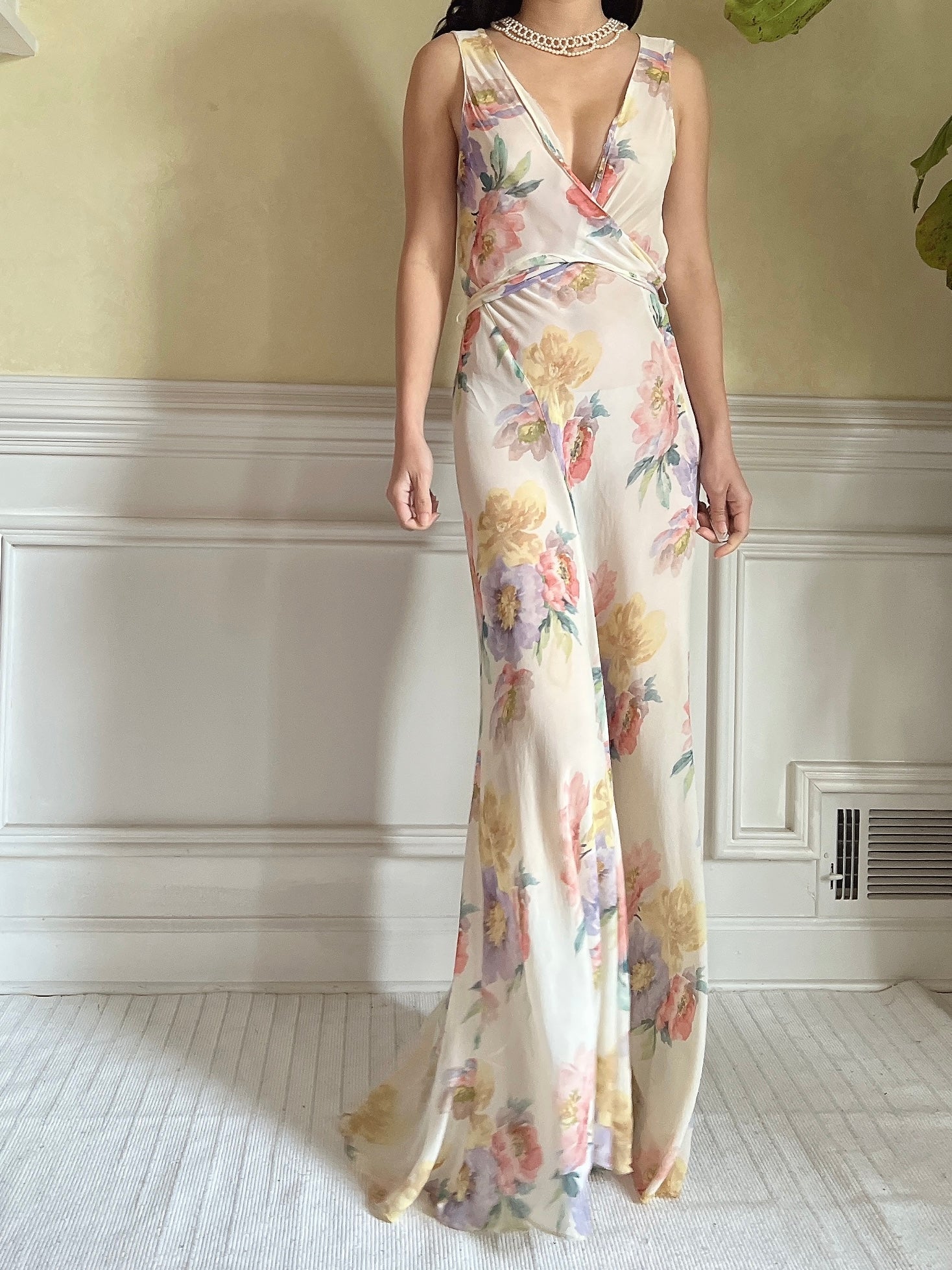 1930s Floral Rayon Chiffon Dress - S