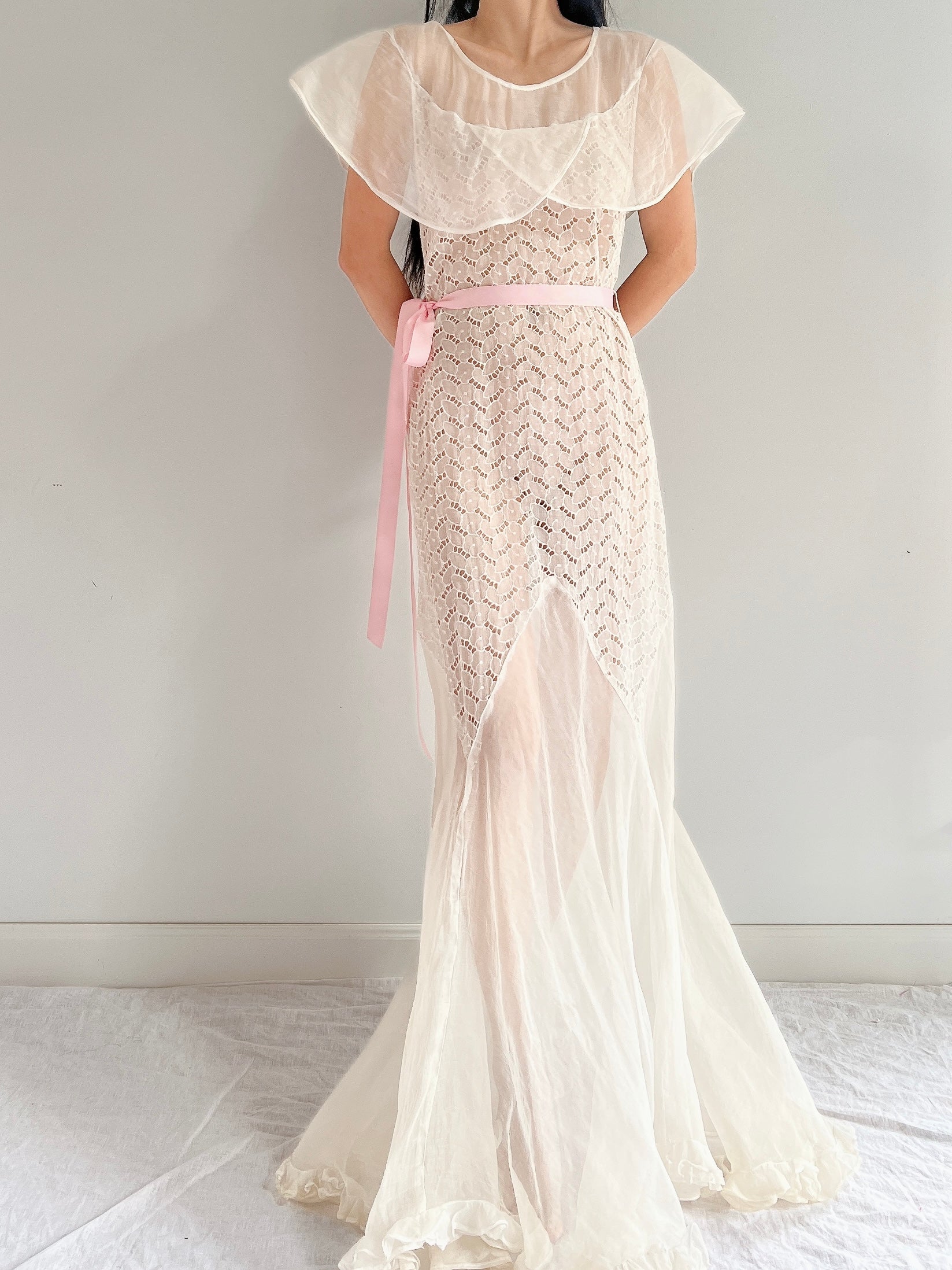 1930s Organdy Cutout Dress - S