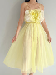 1950s Ombre Chartreuse Ombré Ruffle Slip Dress - S
