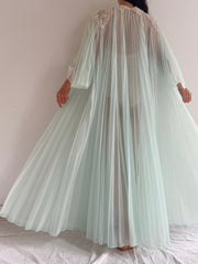 1950s Ombré Cyan Pleated Dressing Gown - OSFA