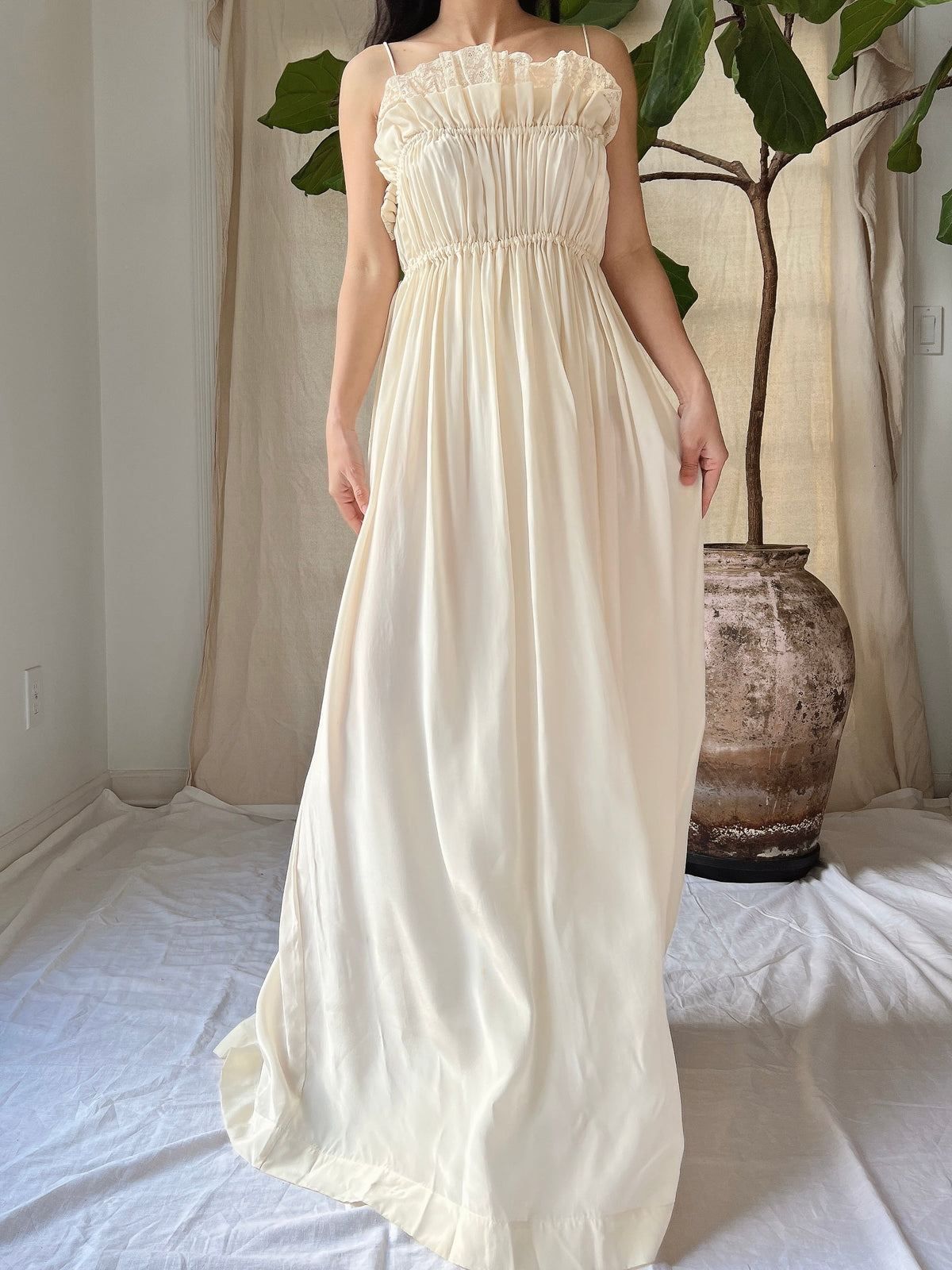 1940s Silk Pleated Gown - S-M